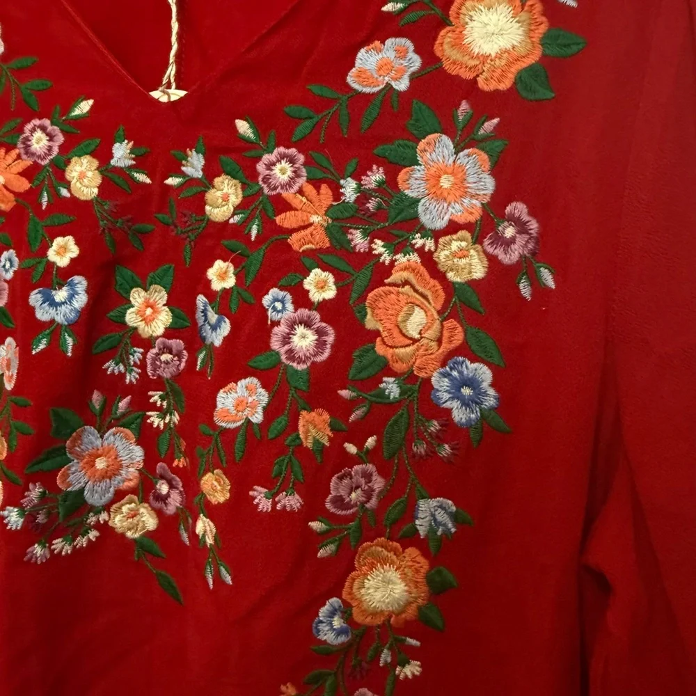 Umgee Red Embroidered Floral Tunic Dress Size XL Boho - Picture 6 of 7